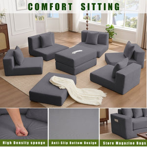 English Elm [new Arrived] Corduroy Modular Sectional Converts 10 Ways Floor Sleeper Lounge Living Room Dark Gray W2108S00149