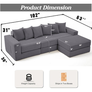 English Elm [new Arrived] Corduroy Modular Sectional Converts 10 Ways Floor Sleeper Lounge Living Room Dark Gray W2108S00149