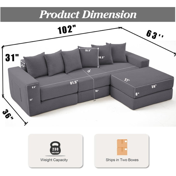English Elm [new Arrived] Corduroy Modular Sectional Converts 10 Ways Floor Sleeper Lounge Living Room Dark Gray W2108S00149