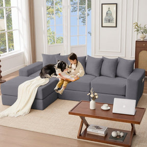 English Elm [new Arrived] Corduroy Modular Sectional Converts 10 Ways Floor Sleeper Lounge Living Room Dark Gray W2108S00149