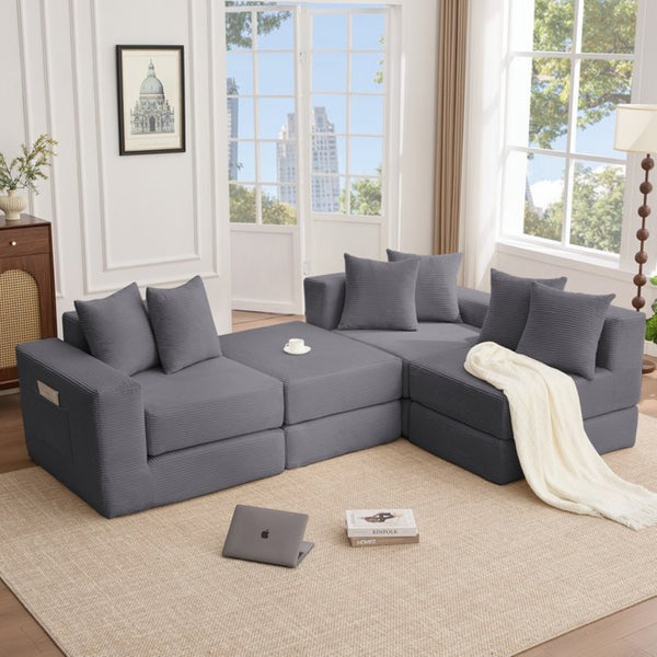 English Elm [new Arrived] Corduroy Modular Sectional Converts 10 Ways Floor Sleeper Lounge Living Room Dark Gray W2108S00149