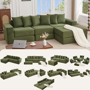 English Elm [new Arrived] Corduroy Modular Sectional Converts 10 Ways Floor Sleeper Lounge Living Room Green W2108S00150