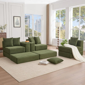 English Elm [new Arrived] Corduroy Modular Sectional Converts 10 Ways Floor Sleeper Lounge Living Room Green W2108S00150