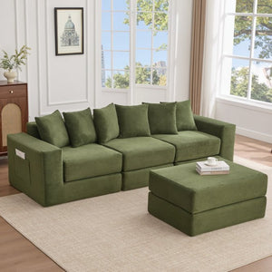 English Elm [new Arrived] Corduroy Modular Sectional Converts 10 Ways Floor Sleeper Lounge Living Room Green W2108S00150