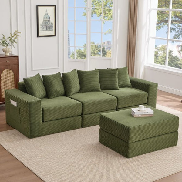 English Elm [new Arrived] Corduroy Modular Sectional Converts 10 Ways Floor Sleeper Lounge Living Room Green W2108S00150