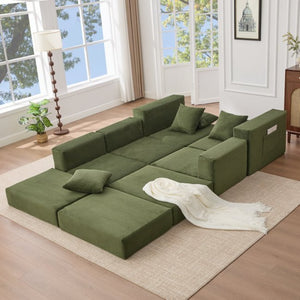 English Elm [new Arrived] Corduroy Modular Sectional Converts 10 Ways Floor Sleeper Lounge Living Room Green W2108S00150