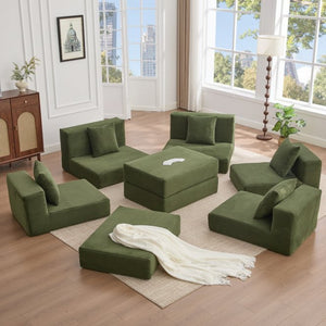 English Elm [new Arrived] Corduroy Modular Sectional Converts 10 Ways Floor Sleeper Lounge Living Room Green W2108S00150