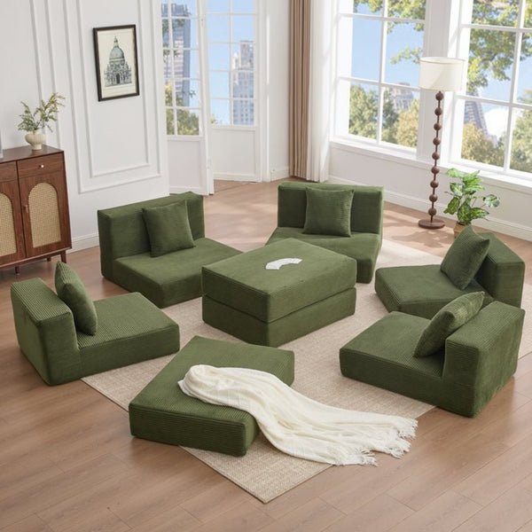 English Elm [new Arrived] Corduroy Modular Sectional Converts 10 Ways Floor Sleeper Lounge Living Room Green W2108S00150
