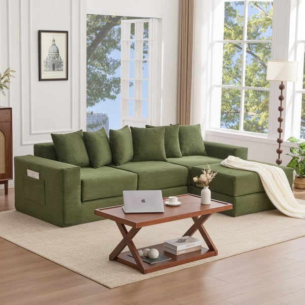 English Elm [new Arrived] Corduroy Modular Sectional Converts 10 Ways Floor Sleeper Lounge Living Room Green W2108S00150
