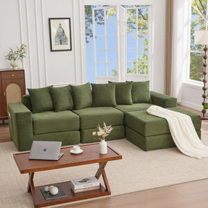 English Elm [new Arrived] Corduroy Modular Sectional Converts 10 Ways Floor Sleeper Lounge Living Room Green W2108S00150