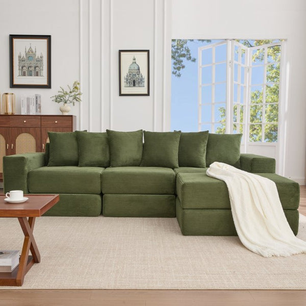 English Elm [new Arrived] Corduroy Modular Sectional Converts 10 Ways Floor Sleeper Lounge Living Room Green W2108S00150