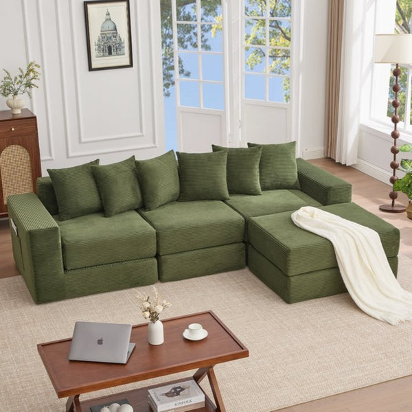English Elm [new Arrived] Corduroy Modular Sectional Converts 10 Ways Floor Sleeper Lounge Living Room Green W2108S00150