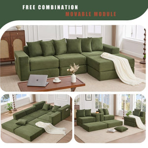 English Elm [new Arrived] Corduroy Modular Sectional Converts 10 Ways Floor Sleeper Lounge Living Room Green W2108S00150