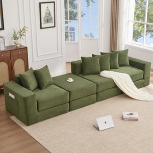 English Elm [new Arrived] Corduroy Modular Sectional Converts 10 Ways Floor Sleeper Lounge Living Room Green W2108S00150