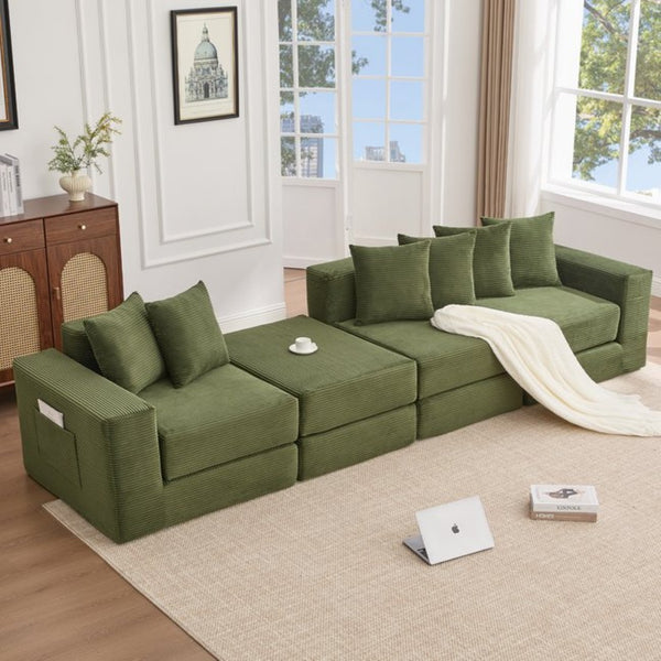 English Elm [new Arrived] Corduroy Modular Sectional Converts 10 Ways Floor Sleeper Lounge Living Room Green W2108S00150