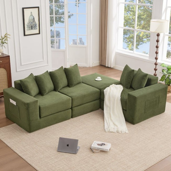 English Elm [new Arrived] Corduroy Modular Sectional Converts 10 Ways Floor Sleeper Lounge Living Room Green W2108S00150