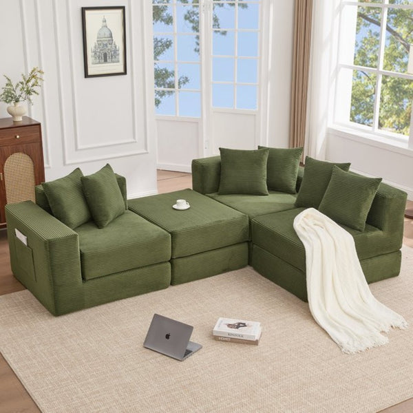 English Elm [new Arrived] Corduroy Modular Sectional Converts 10 Ways Floor Sleeper Lounge Living Room Green W2108S00150