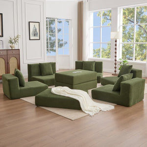 English Elm [new Arrived] Corduroy Modular Sectional Converts 10 Ways Floor Sleeper Lounge Living Room Green W2108S00150