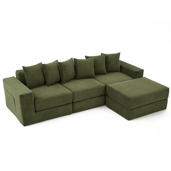 English Elm [new Arrived] Corduroy Modular Sectional Converts 10 Ways Floor Sleeper Lounge Living Room Green W2108S00150
