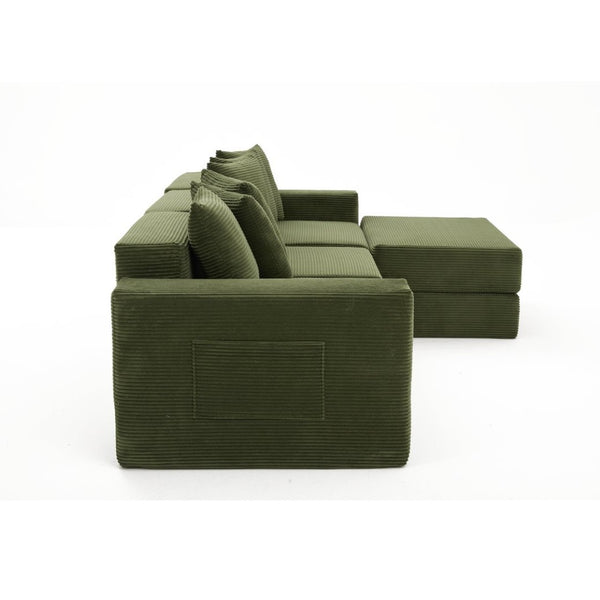 English Elm [new Arrived] Corduroy Modular Sectional Converts 10 Ways Floor Sleeper Lounge Living Room Green W2108S00150