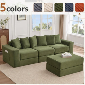 English Elm [new Arrived] Corduroy Modular Sectional Converts 10 Ways Floor Sleeper Lounge Living Room Green W2108S00150