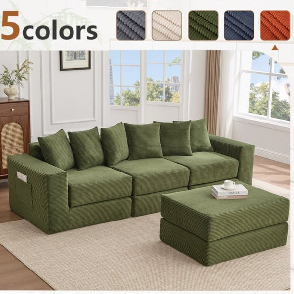 English Elm [new Arrived] Corduroy Modular Sectional Converts 10 Ways Floor Sleeper Lounge Living Room Green W2108S00150
