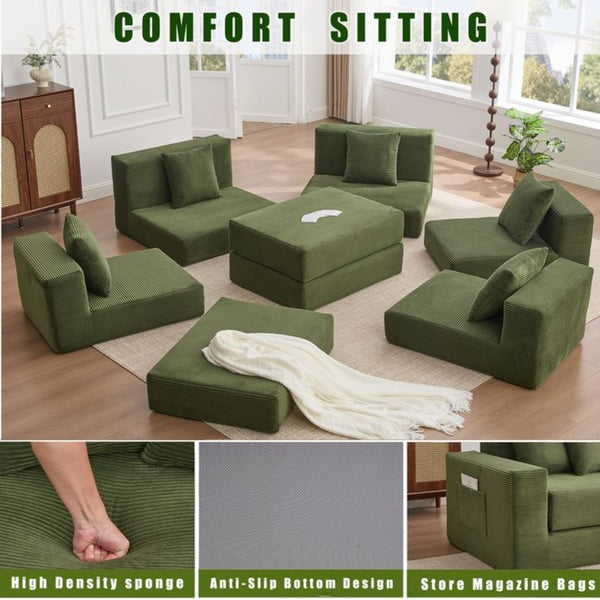 English Elm [new Arrived] Corduroy Modular Sectional Converts 10 Ways Floor Sleeper Lounge Living Room Green W2108S00150