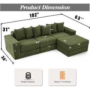 English Elm [new Arrived] Corduroy Modular Sectional Converts 10 Ways Floor Sleeper Lounge Living Room Green W2108S00150