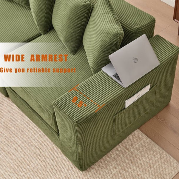 English Elm [new Arrived] Corduroy Modular Sectional Converts 10 Ways Floor Sleeper Lounge Living Room Green W2108S00150