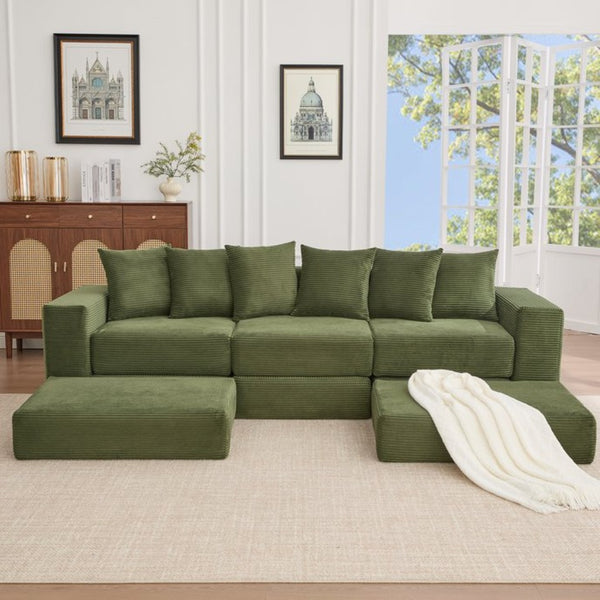 English Elm [new Arrived] Corduroy Modular Sectional Converts 10 Ways Floor Sleeper Lounge Living Room Green W2108S00150