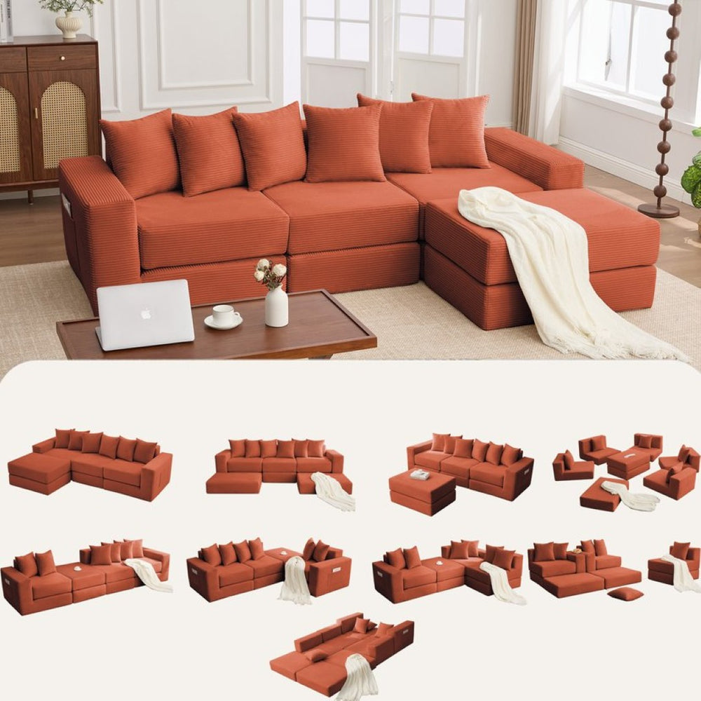 English Elm [new Arrived] Corduroy Modular Sectional Converts 10 Ways Floor Sleeper Lounge Living Room Orange W2108S00151
