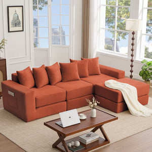 English Elm [new Arrived] Corduroy Modular Sectional Converts 10 Ways Floor Sleeper Lounge Living Room Orange W2108S00151