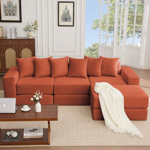 English Elm [new Arrived] Corduroy Modular Sectional Converts 10 Ways Floor Sleeper Lounge Living Room Orange W2108S00151
