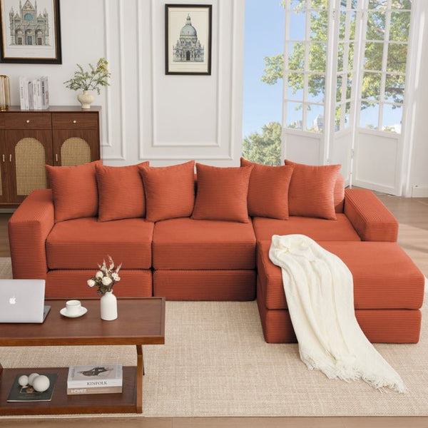 English Elm [new Arrived] Corduroy Modular Sectional Converts 10 Ways Floor Sleeper Lounge Living Room Orange W2108S00151
