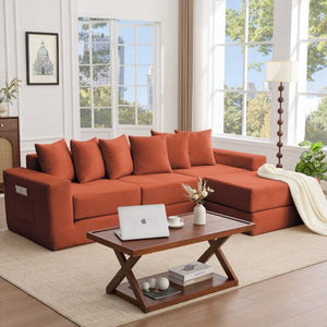 English Elm [new Arrived] Corduroy Modular Sectional Converts 10 Ways Floor Sleeper Lounge Living Room Orange W2108S00151