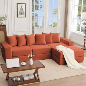 English Elm [new Arrived] Corduroy Modular Sectional Converts 10 Ways Floor Sleeper Lounge Living Room Orange W2108S00151