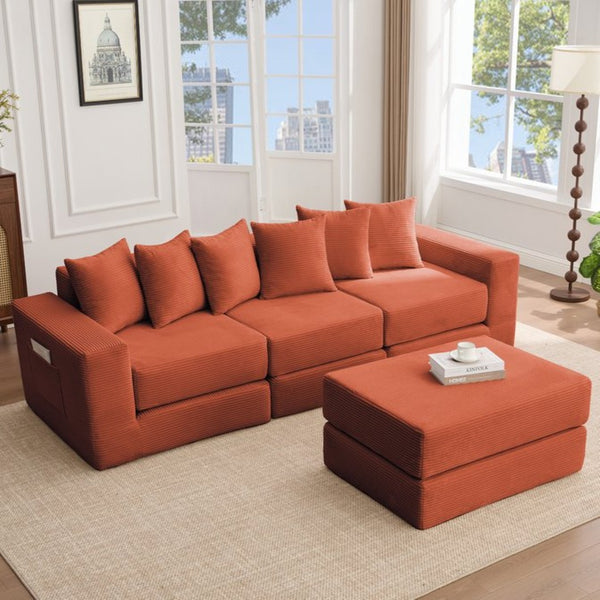 English Elm [new Arrived] Corduroy Modular Sectional Converts 10 Ways Floor Sleeper Lounge Living Room Orange W2108S00151