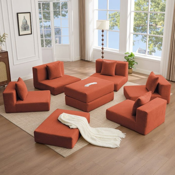 English Elm [new Arrived] Corduroy Modular Sectional Converts 10 Ways Floor Sleeper Lounge Living Room Orange W2108S00151