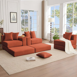 English Elm [new Arrived] Corduroy Modular Sectional Converts 10 Ways Floor Sleeper Lounge Living Room Orange W2108S00151