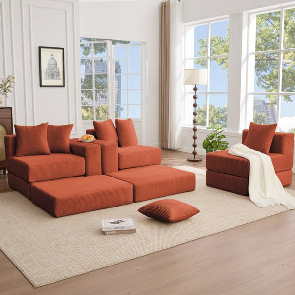 English Elm [new Arrived] Corduroy Modular Sectional Converts 10 Ways Floor Sleeper Lounge Living Room Orange W2108S00151