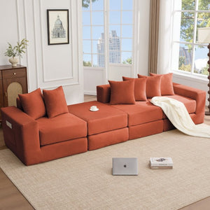 English Elm [new Arrived] Corduroy Modular Sectional Converts 10 Ways Floor Sleeper Lounge Living Room Orange W2108S00151
