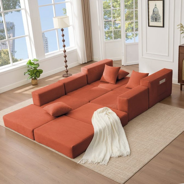 English Elm [new Arrived] Corduroy Modular Sectional Converts 10 Ways Floor Sleeper Lounge Living Room Orange W2108S00151