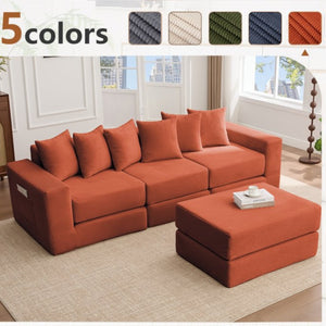 English Elm [new Arrived] Corduroy Modular Sectional Converts 10 Ways Floor Sleeper Lounge Living Room Orange W2108S00151