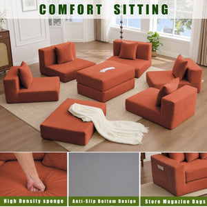 English Elm [new Arrived] Corduroy Modular Sectional Converts 10 Ways Floor Sleeper Lounge Living Room Orange W2108S00151