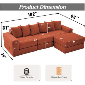 English Elm [new Arrived] Corduroy Modular Sectional Converts 10 Ways Floor Sleeper Lounge Living Room Orange W2108S00151