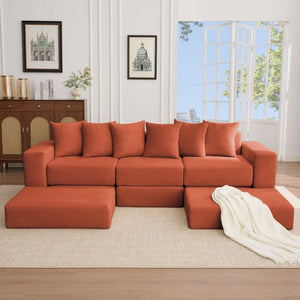 English Elm [new Arrived] Corduroy Modular Sectional Converts 10 Ways Floor Sleeper Lounge Living Room Orange W2108S00151