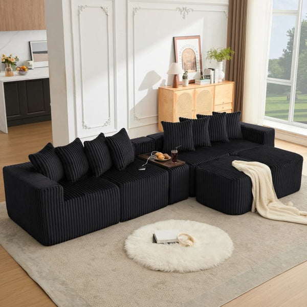 English Elm New Corduroy U Shaped Modular Sectional Sofa with Wireless Charging and Six Seat Comfort W2108S00155