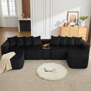 English Elm New Corduroy U Shaped Modular Sectional Sofa with Wireless Charging and Six Seat Comfort W2108S00155