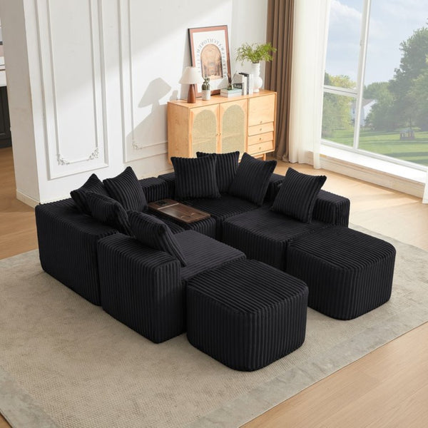 English Elm New Corduroy U Shaped Modular Sectional Sofa with Wireless Charging and Six Seat Comfort W2108S00155