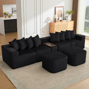English Elm New Corduroy U Shaped Modular Sectional Sofa with Wireless Charging and Six Seat Comfort W2108S00155